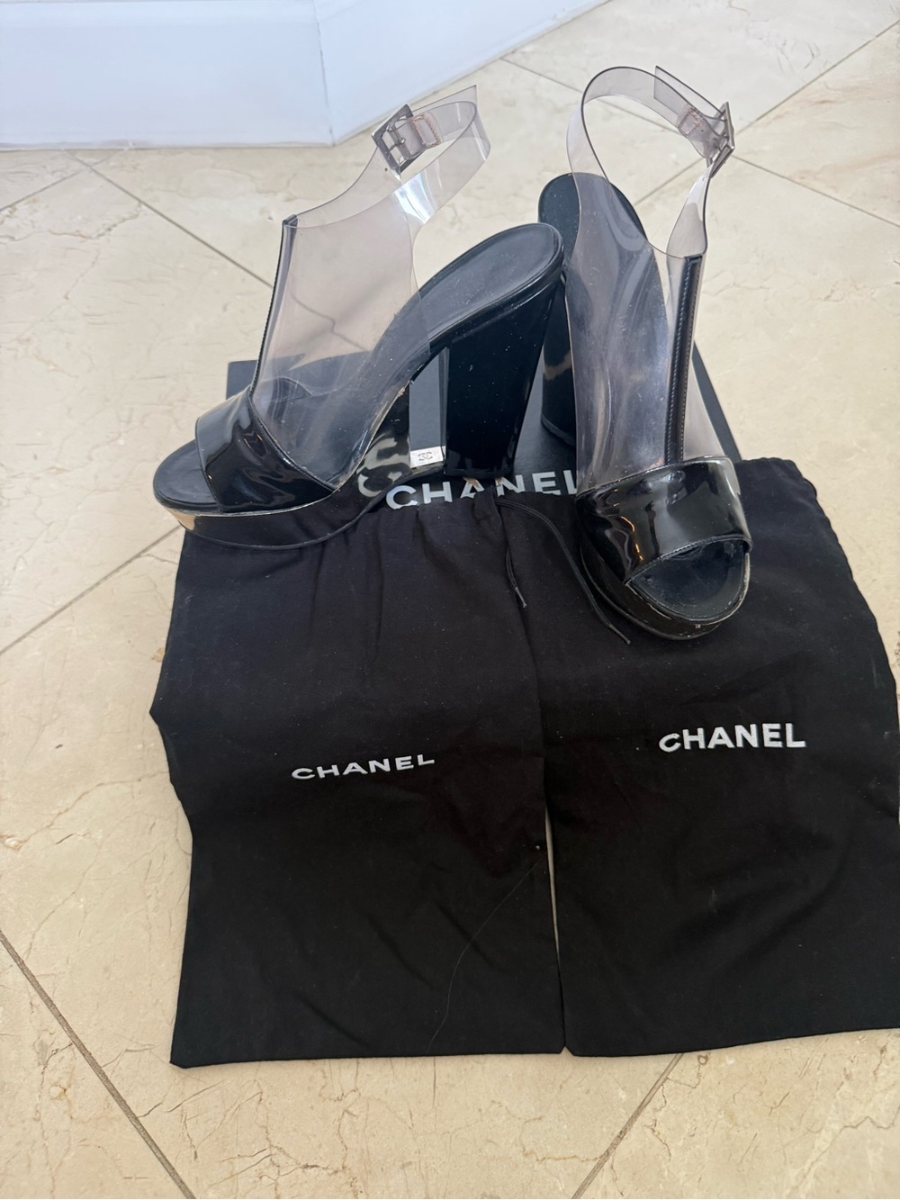 Chanel Vintage 2007 PVC Platform T-Strap Sandals Size 39